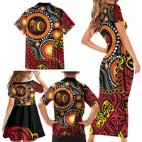 Celebrating 50 Years Papua New Guinea Family Matching Short Sleeve Bodycon Dress and Hawaiian Shirt Aboriginal Mix Papuan Pattern LT14 - Polynesian Pride