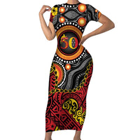 Celebrating 50 Years Papua New Guinea Family Matching Short Sleeve Bodycon Dress and Hawaiian Shirt Aboriginal Mix Papuan Pattern LT14 Mom's Dress Red - Polynesian Pride