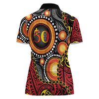 Celebrating 50 Years Papua New Guinea Women Polo Shirt Aboriginal Mix Papuan Pattern - Polynesian Pride
