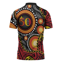 Celebrating 50 Years Papua New Guinea Zipper Polo Shirt Aboriginal Mix Papuan Pattern - Polynesian Pride