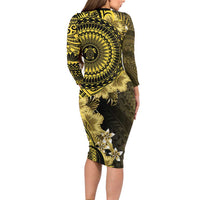 Vanuatu Family Matching Long Sleeve Bodycon Dress and Hawaiian Shirt Hibisus Polynesian Pattern Gold LT14 - Polynesian Pride