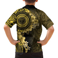 Vanuatu Family Matching Off The Shoulder Long Sleeve Dress and Hawaiian Shirt Hibisus Polynesian Pattern Gold LT14 - Polynesian Pride