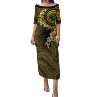 Vanuatu Puletasi Hibisus Polynesian Pattern Gold - Polynesian Pride