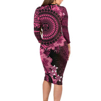 Vanuatu Family Matching Long Sleeve Bodycon Dress and Hawaiian Shirt Hibisus Polynesian Pattern Pink LT14 - Polynesian Pride