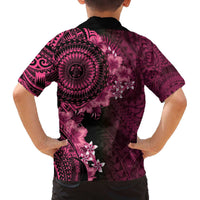 Vanuatu Family Matching Off The Shoulder Long Sleeve Dress and Hawaiian Shirt Hibisus Polynesian Pattern Pink LT14 - Polynesian Pride