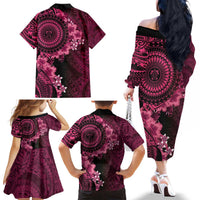 Vanuatu Family Matching Off The Shoulder Long Sleeve Dress and Hawaiian Shirt Hibisus Polynesian Pattern Pink LT14 - Polynesian Pride