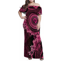 Vanuatu Family Matching Off Shoulder Maxi Dress and Hawaiian Shirt Hibisus Polynesian Pattern Pink LT14 Mom's Dress Pink - Polynesian Pride