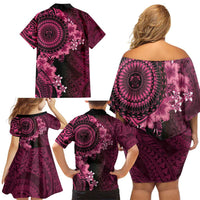 Vanuatu Family Matching Off Shoulder Short Dress and Hawaiian Shirt Hibisus Polynesian Pattern Pink LT14 - Polynesian Pride