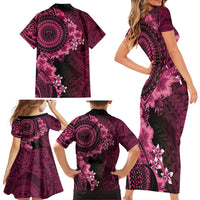 Vanuatu Family Matching Short Sleeve Bodycon Dress and Hawaiian Shirt Hibisus Polynesian Pattern Pink LT14 - Polynesian Pride
