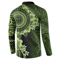 Vanuatu Button Sweatshirt Hibisus Polynesian Pattern Green - Polynesian Pride