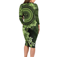 Vanuatu Family Matching Long Sleeve Bodycon Dress and Hawaiian Shirt Hibisus Polynesian Pattern Green LT14 - Polynesian Pride