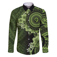 Vanuatu Family Matching Off The Shoulder Long Sleeve Dress and Hawaiian Shirt Hibisus Polynesian Pattern Green LT14 Dad's Shirt - Long Sleeve Green - Polynesian Pride