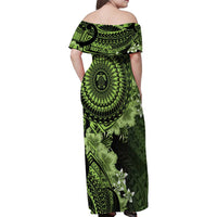 Vanuatu Family Matching Off Shoulder Maxi Dress and Hawaiian Shirt Hibisus Polynesian Pattern Green LT14 - Polynesian Pride