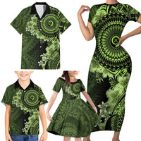 Vanuatu Family Matching Short Sleeve Bodycon Dress and Hawaiian Shirt Hibisus Polynesian Pattern Green LT14 - Polynesian Pride