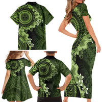 Vanuatu Family Matching Short Sleeve Bodycon Dress and Hawaiian Shirt Hibisus Polynesian Pattern Green LT14 - Polynesian Pride