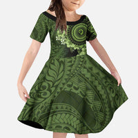 Vanuatu Family Matching Summer Maxi Dress and Hawaiian Shirt Hibisus Polynesian Pattern Green LT14 Daughter's Dress Green - Polynesian Pride
