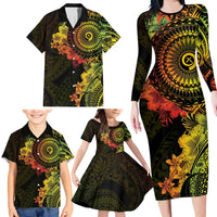 Vanuatu Family Matching Long Sleeve Bodycon Dress and Hawaiian Shirt Hibisus Polynesian Pattern Reggae LT14 - Polynesian Pride