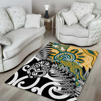 New Zealand Australia Rugby Area Rug Wallabies Aboriginal All Black Maori Tiki Together - Polynesian Pride