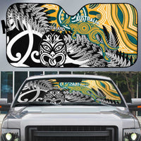 New Zealand Australia Rugby Auto Sun Shade Wallabies Aboriginal All Black Maori Tiki Together LT14 Black - Polynesian Pride