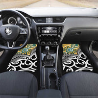 New Zealand Australia Rugby Car Mats Wallabies Aboriginal All Black Maori Tiki Together LT14 Set 2pcs - Front Black - Polynesian Pride