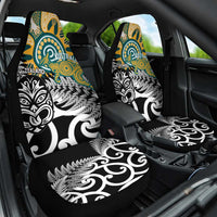 New Zealand Australia Rugby Car Seat Cover Wallabies Aboriginal All Black Maori Tiki Together - Polynesian Pride