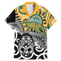New Zealand Australia Rugby Custom Family Matching Mermaid Dress and Hawaiian Shirt Wallabies Aboriginal All Black Maori Tiki Together LT14 Dad's Shirt - Short Sleeve Black - Polynesian Pride