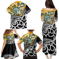 New Zealand Australia Rugby Custom Family Matching Puletasi and Hawaiian Shirt Wallabies Aboriginal All Black Maori Tiki Together - Polynesian Pride