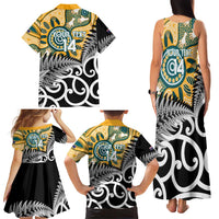 New Zealand Australia Rugby Custom Family Matching Tank Maxi Dress and Hawaiian Shirt Wallabies Aboriginal All Black Maori Tiki Together LT14 - Polynesian Pride
