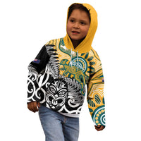 New Zealand Australia Rugby Custom Kid Hoodie Wallabies Aboriginal All Black Maori Tiki Together LT14 - Polynesian Pride