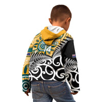 New Zealand Australia Rugby Custom Kid Hoodie Wallabies Aboriginal All Black Maori Tiki Together LT14 - Polynesian Pride