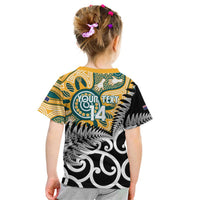 New Zealand Australia Rugby Custom Kid T Shirt Wallabies Aboriginal All Black Maori Tiki Together LT14 - Polynesian Pride