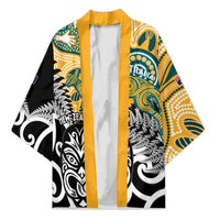 New Zealand Australia Rugby Custom Kimono Wallabies Aboriginal All Black Maori Tiki Together - Polynesian Pride