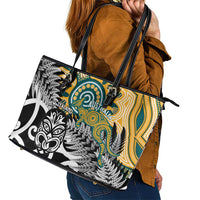 New Zealand Australia Rugby Leather Tote Bag Wallabies Aboriginal All Black Maori Tiki Together LT14 - Polynesian Pride