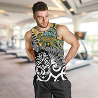 New Zealand Australia Rugby Custom Men Tank Top Wallabies Aboriginal All Black Maori Tiki Together LT14 Black - Polynesian Pride