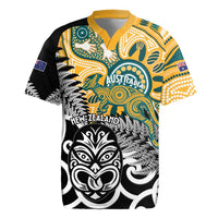 New Zealand Australia Rugby Custom Rugby Jersey Wallabies Aboriginal All Black Maori Tiki Together LT14 Black - Polynesian Pride