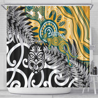 New Zealand Australia Rugby Shower Curtain Wallabies Aboriginal All Black Maori Tiki Together LT14 - Polynesian Pride