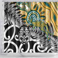 New Zealand Australia Rugby Shower Curtain Wallabies Aboriginal All Black Maori Tiki Together LT14 - Polynesian Pride