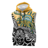 New Zealand Australia Rugby Custom Sleeveless Hoodie Wallabies Aboriginal All Black Maori Tiki Together LT14 Black - Polynesian Pride