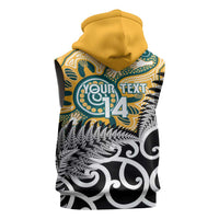 New Zealand Australia Rugby Custom Sleeveless Hoodie Wallabies Aboriginal All Black Maori Tiki Together LT14 - Polynesian Pride