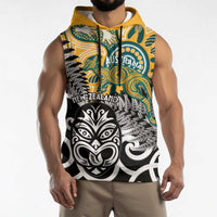 New Zealand Australia Rugby Custom Sleeveless Hoodie Wallabies Aboriginal All Black Maori Tiki Together LT14 - Polynesian Pride