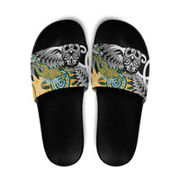 New Zealand Australia Rugby Slide Sandals Wallabies Aboriginal All Black Maori Tiki Together LT14 Black - Polynesian Pride