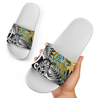New Zealand Australia Rugby Slide Sandals Wallabies Aboriginal All Black Maori Tiki Together LT14 - Polynesian Pride