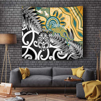 New Zealand Australia Rugby Tapestry Wallabies Aboriginal All Black Maori Tiki Together LT14 Black - Polynesian Pride