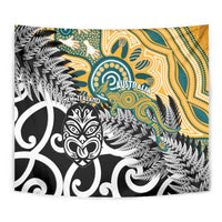 New Zealand Australia Rugby Tapestry Wallabies Aboriginal All Black Maori Tiki Together LT14 - Polynesian Pride