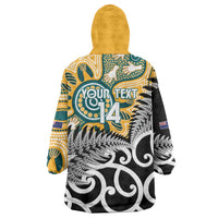 New Zealand Australia Rugby Custom Wearable Blanket Hoodie Wallabies Aboriginal All Black Maori Tiki Together LT14 - Polynesian Pride