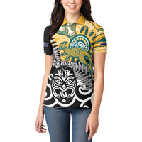 New Zealand Australia Rugby Custom Women Polo Shirt Wallabies Aboriginal All Black Maori Tiki Together - Polynesian Pride