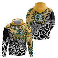 New Zealand Australia Rugby Custom Zip Hoodie Wallabies Aboriginal All Black Maori Tiki Together LT14 - Polynesian Pride