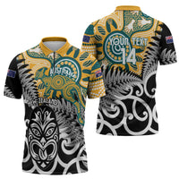 New Zealand Australia Rugby Custom Zipper Polo Shirt Wallabies Aboriginal All Black Maori Tiki Together LT14 - Polynesian Pride