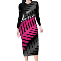New Zealand Silver Fern Rugby Custom Family Matching Long Sleeve Bodycon Dress and Hawaiian Shirt 2025 All Black Go Champions LT14 Mom's Dress Black - Polynesian Pride