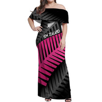 New Zealand Silver Fern Rugby Custom Off Shoulder Maxi Dress 2025 All Black Go Champions LT14 Women Black - Polynesian Pride